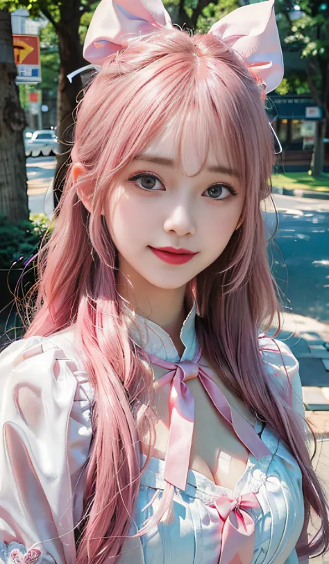 (RAW photography:1.2)、top-quality、a beautiful detailed girl、Double tail with pink hair color、A smile、heartthrob、extremely detailed eye and face、beatiful detailed eyes、hugefilesize、A high resolution、8k wallpaper、finedetail、the wallpaper、Light on the face、电影...