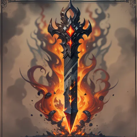 A wicked obsidian dagger dripping with venomous ichor, surrounded by acrid smoke and etched sigils of decay, engulfed in flames.