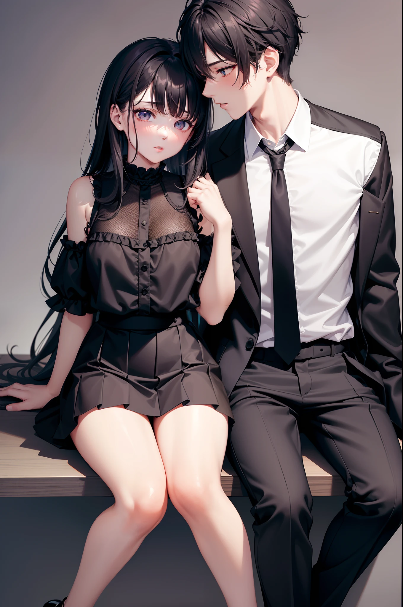 Anime couple sitting on a bench posing for a picture - SeaArt AI