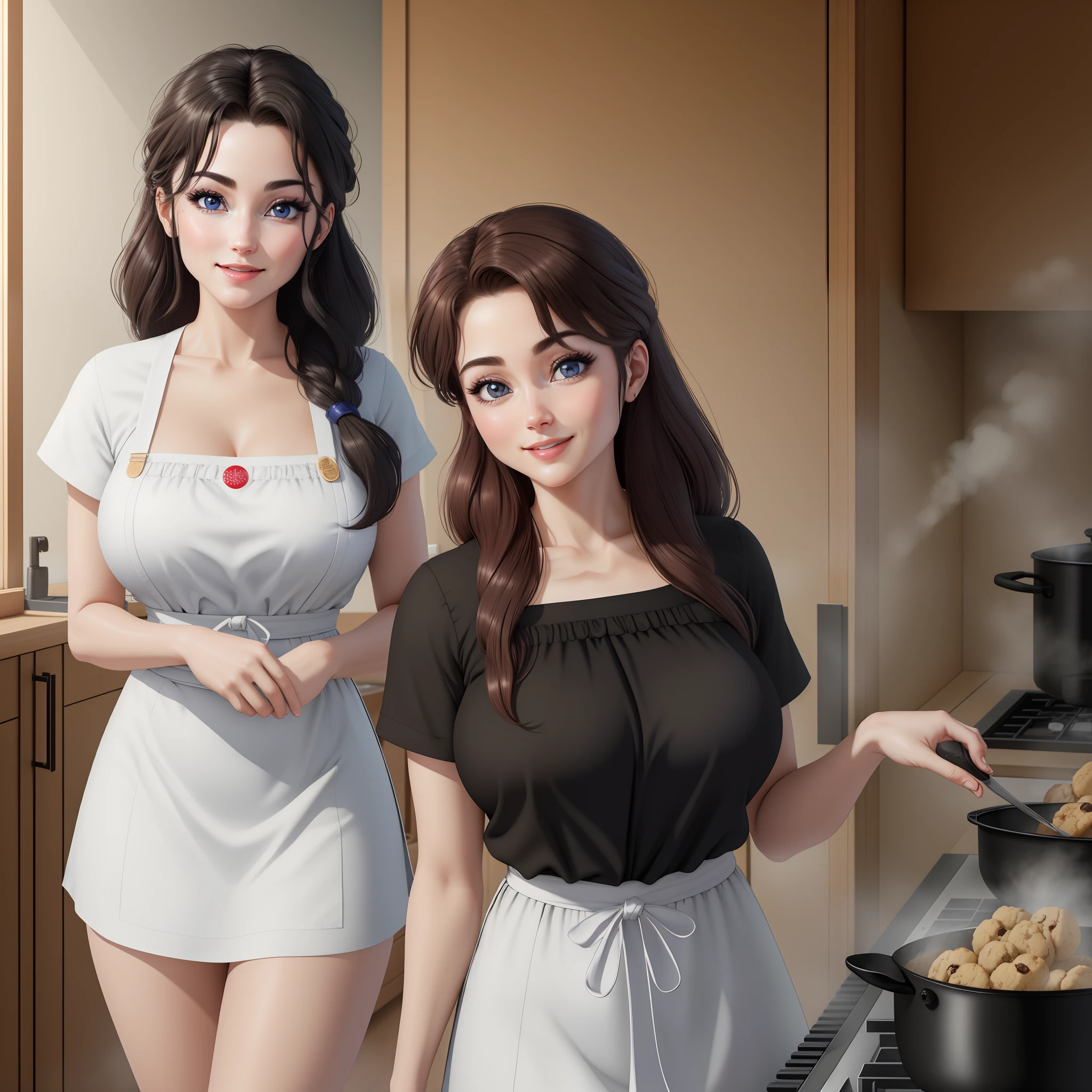 Heaven Dou_kasumi, aprons_blanche_Curta_dampness,station, Tik, Large of breast, tmasterpiece, Best quality, Detal Face, A detailed eye, Beautiful smiling woman, Happy face,Be red in the face,A high resolution,hyperrealistic face, eye disease, A detailed eye,Japanese-style home kitchen,spectacular lighting, Dust spots in the air,koch, Cooking cookies, NSFW, showing thighs,Surreal eyes, extremely realistic eyes,very realistic eyes,Picaron exterior,show back,Happy face, funny face,beautiful  woman,Long hair pulled back,ultra-realistic eyes, Make cookies