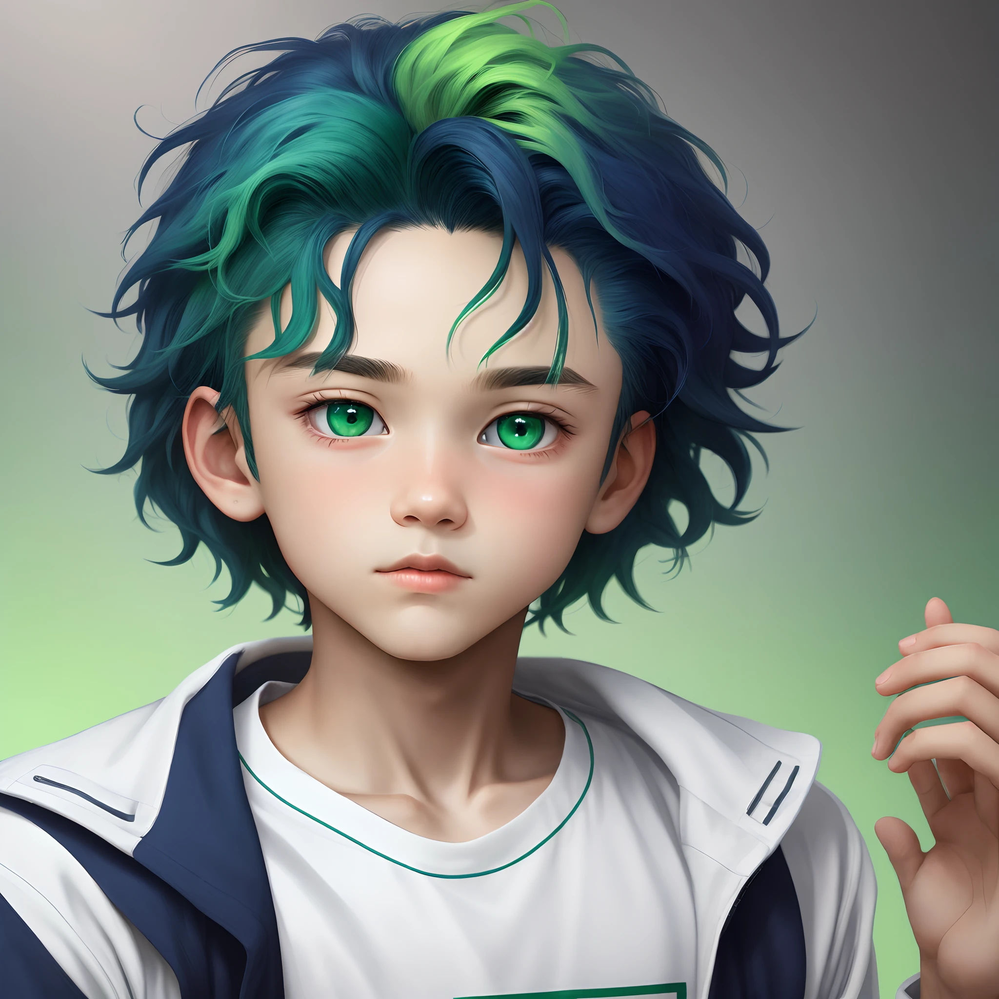 A close up of a person with a green and blue hair - SeaArt AI