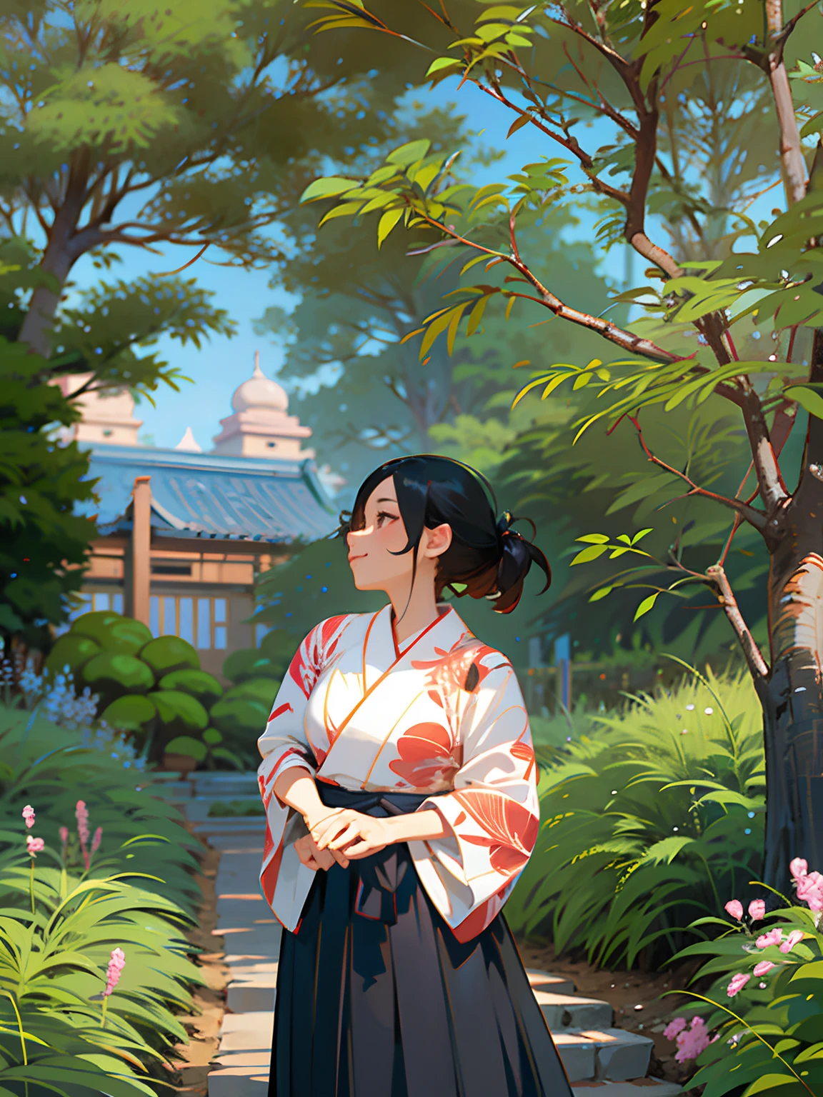 there is a woman standing on a path in a garden, profile picture, inspired by Sawa Sekkyō, evening at dusk, mai anh tran, taken in the early 2020s, summer evening, mid shot portrait, at dusk!, profile image, nighttime!, taken in 2 0 2 0, night!, inspired by Ruth Jên