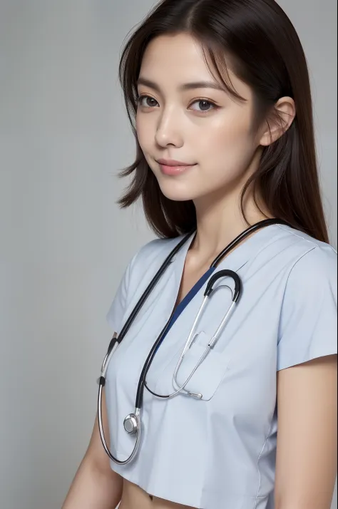 ((nurse、top-quality、8k、​masterpiece:1.3))、A slight smil、foco nítido:1.2、Beautiful woman with perfect body:1.4、slim abdomen:1.2、huge tit:1.2、Highly detailed facial and skin texture、  A detailed eye、二重まぶた