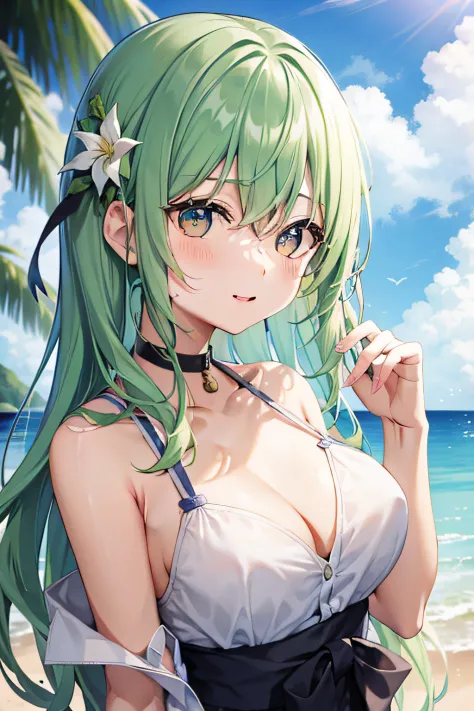 solo, 1girl, highres, green eyes, green hair - SeaArt AI