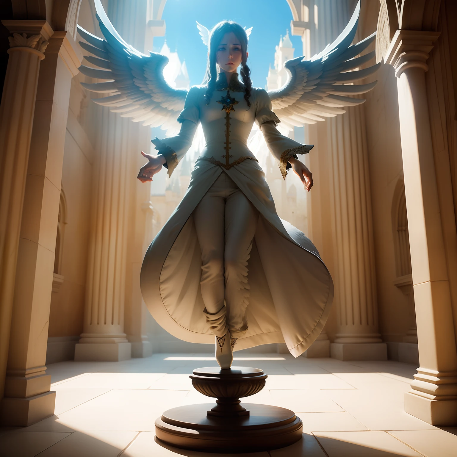 Hay un ángel levitando extendiendo su poder alrededor de un castillo de fantasía angelical.. Conceptual Art