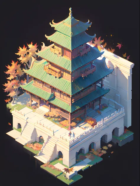 (isometric:1.5), (masterpiece, top quality, best quality, official art, beautiful and aesthetic:1.2),(16k, best quality, masterpiece:1.2),architecture, [:(black background:1.5):40],Simple background,east asian architecture, (simple background:1.5), scenery...