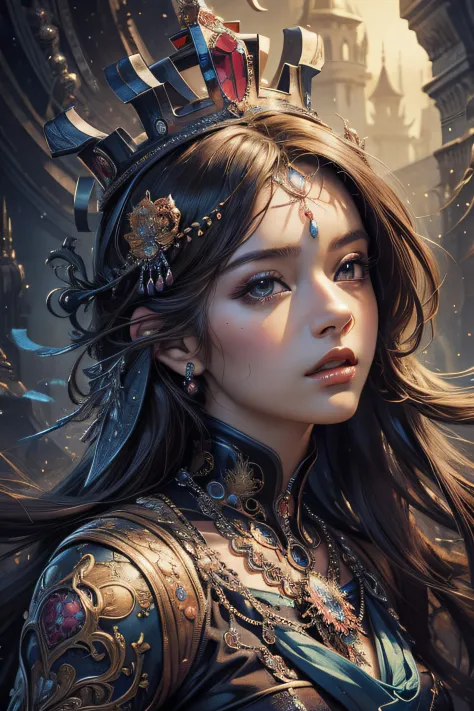 (masterpiece, top quality, best quality, official art, beautiful and aesthetic:1.2), (1girl), extreme detailed,(fractal art:1.3),colorful,highest detailed, crown, princess