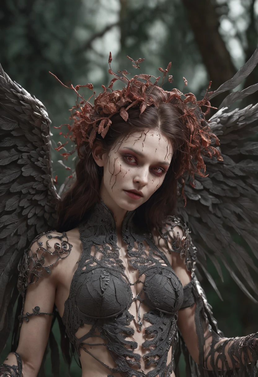 A close up of a woman with a black angel costume - SeaArt AI