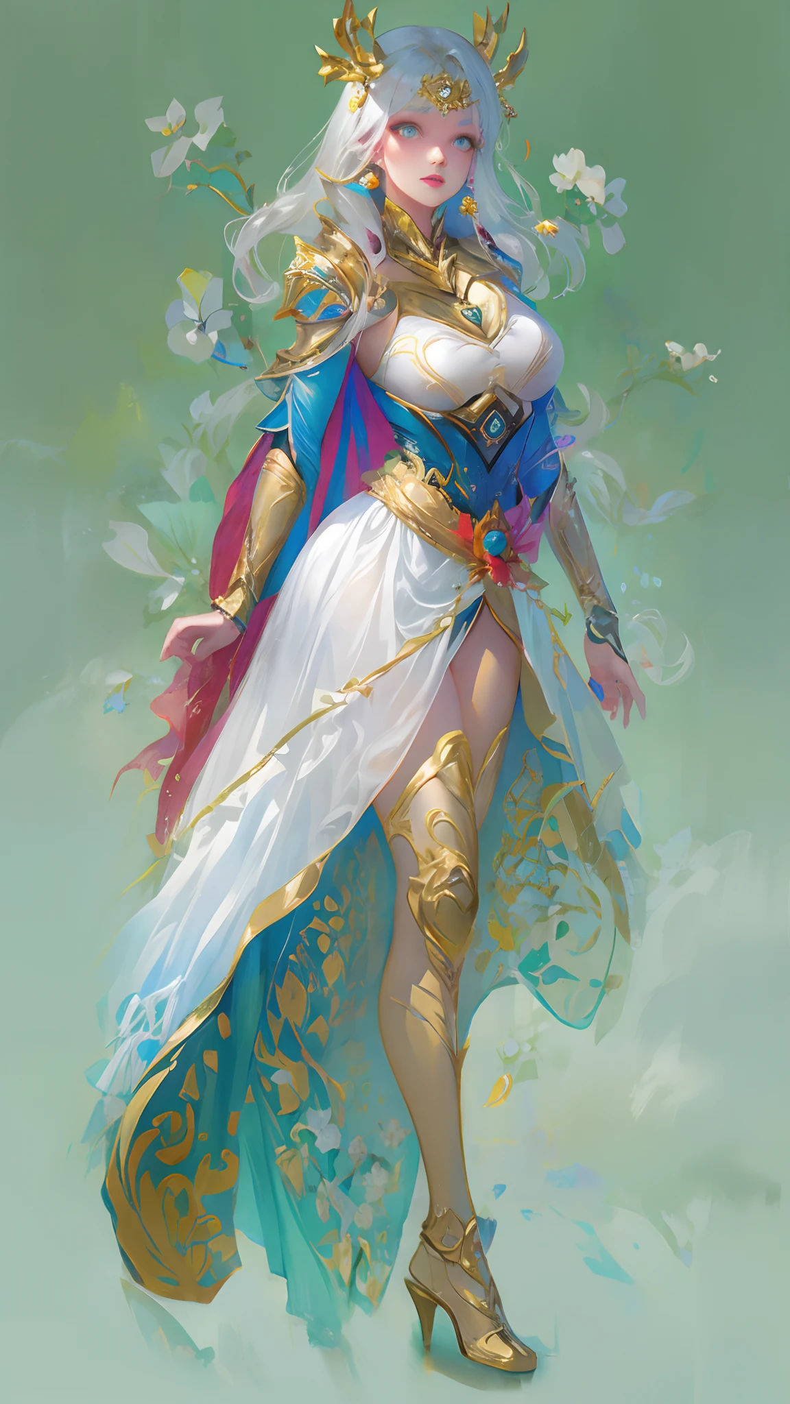 Game character, East Asian original art character design, 1girll, Solo,[:(Gradient background:1.5):40],full bodyesbian, Big breasts, Supergirl costume dress