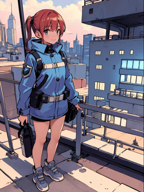 best quality, detailed future city background, girl in futuristic cloth