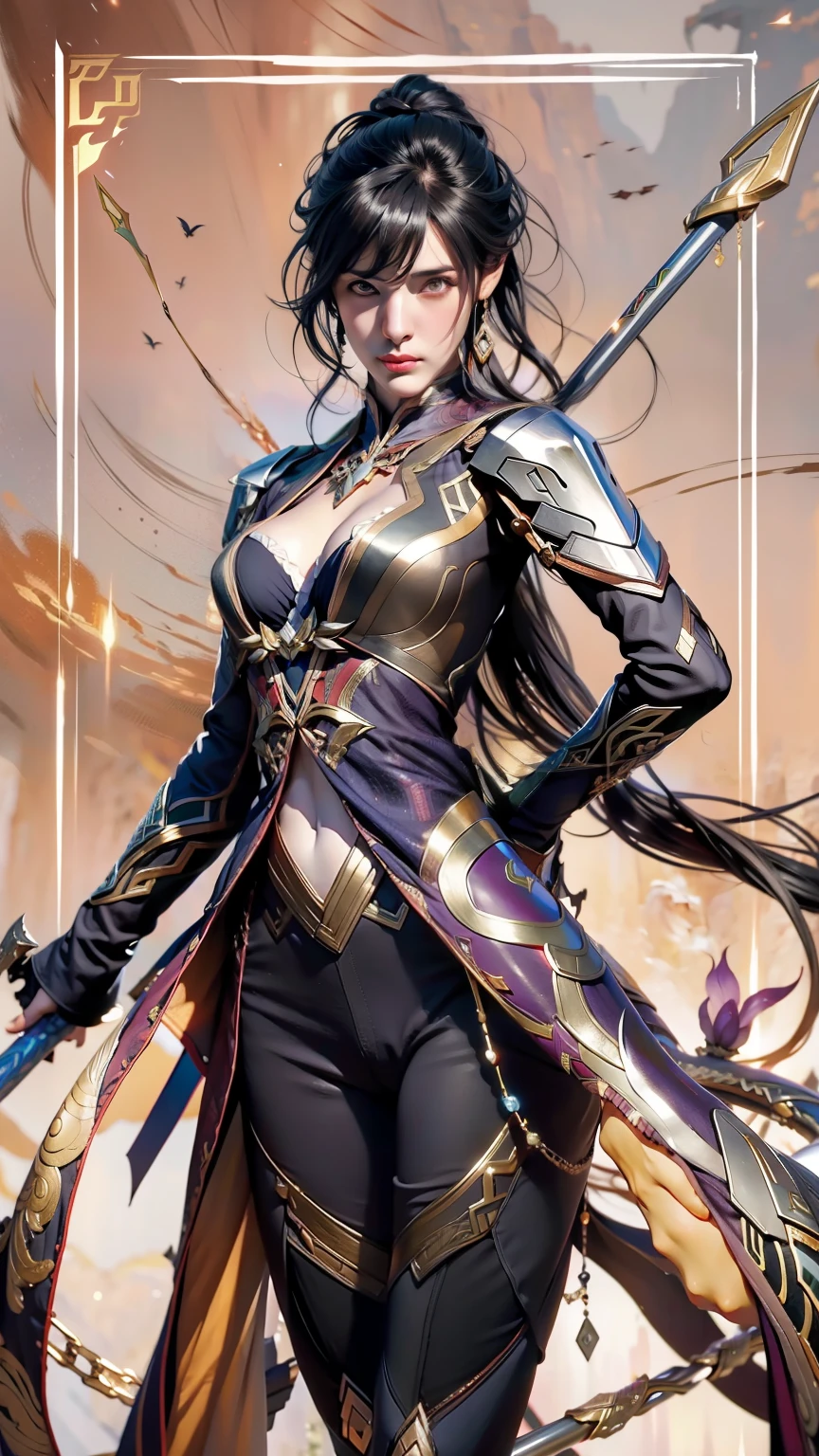 Asgard，femina version Zhongli ((Female Zhongli))veneno, Senhora Cavaleiro，Anatomia correta，epic fantasy digital art，tmasterpiece，8k，high-definition resolution，desenho detalhado，Qulidade Superior，, Epic composition,