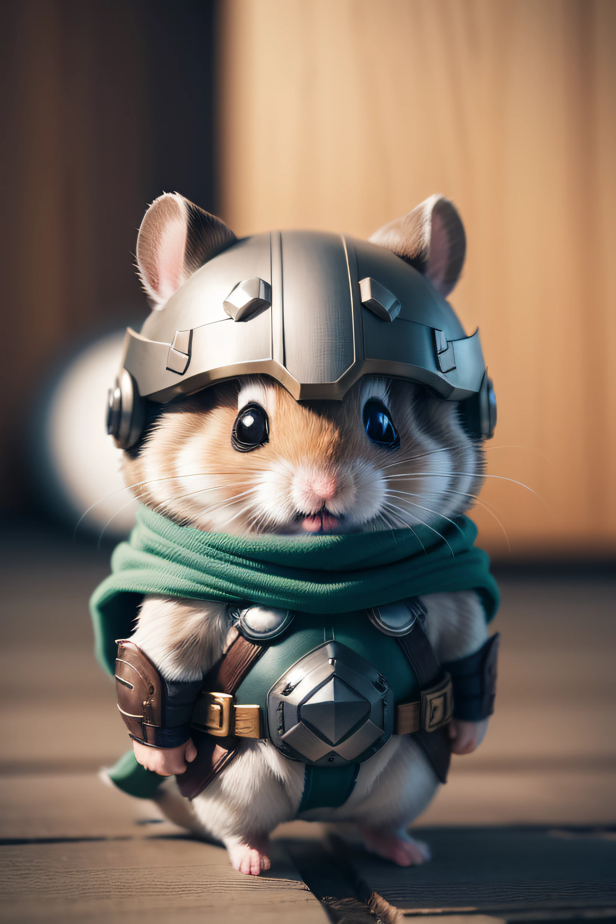 A close up of a hamster wearing a helmet and scarf - SeaArt AI