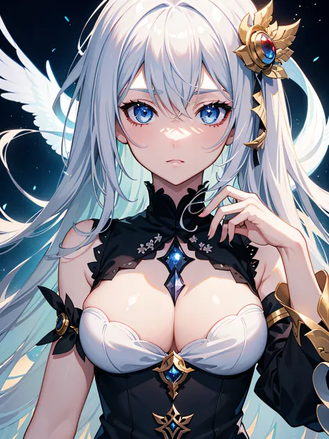 Close-up of face,complex details beautiful and delicate eyes, anime girl with long white hair and blue eyes posing for a picture, shadowverse style, smooth anime cg art, sayori, detailed digital anime art, guweiz, sui ishida art manga, shadowverse, officia...