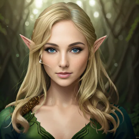 blonde woman with blue eyes in a forest with trees, detailed matte fantasy portrait, fantasy portrait, fantasy concept art portr...