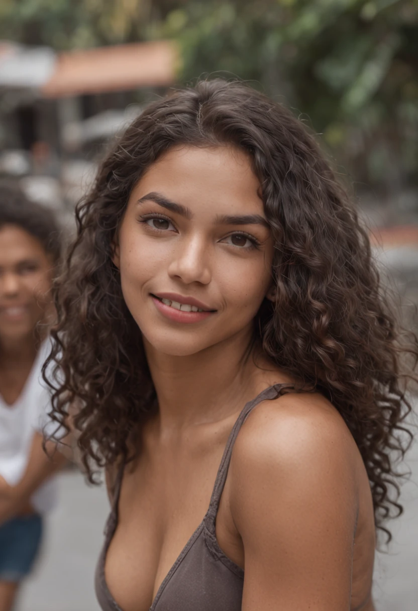 Hay una mujer con un pecho muy grande posando para una foto - SeaArt AI