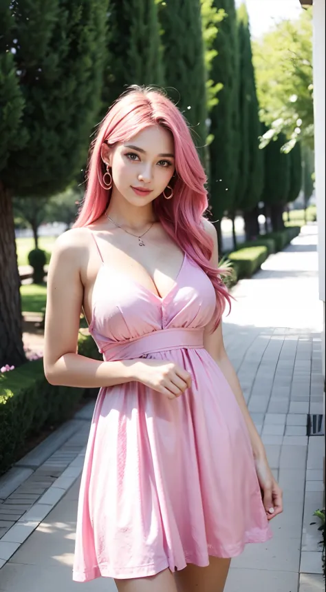 Cute One Girl, (Very small breasts:1.2), Longhaire, Gradient Hair Pearl  Pink, the whole - SeaArt AI