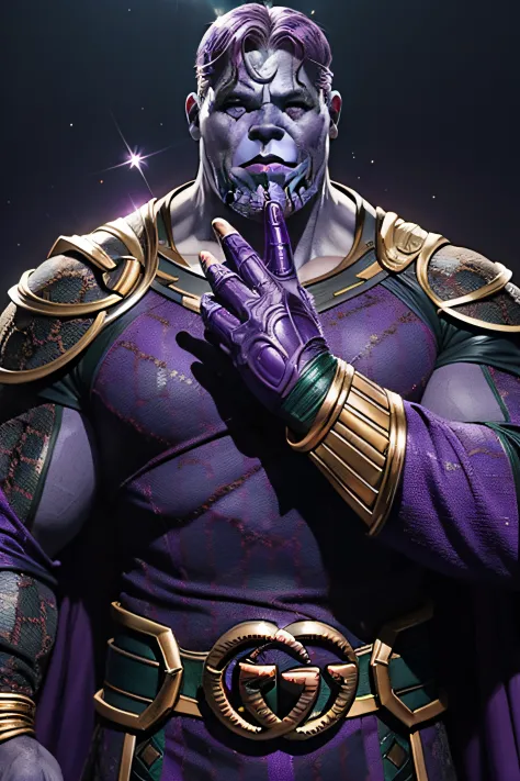 Thanos dos vingadores, com a sua manopla do infinito, vira vendedor de roupas estilosas ((roupas)) ((Gucci)) ((Thanos))