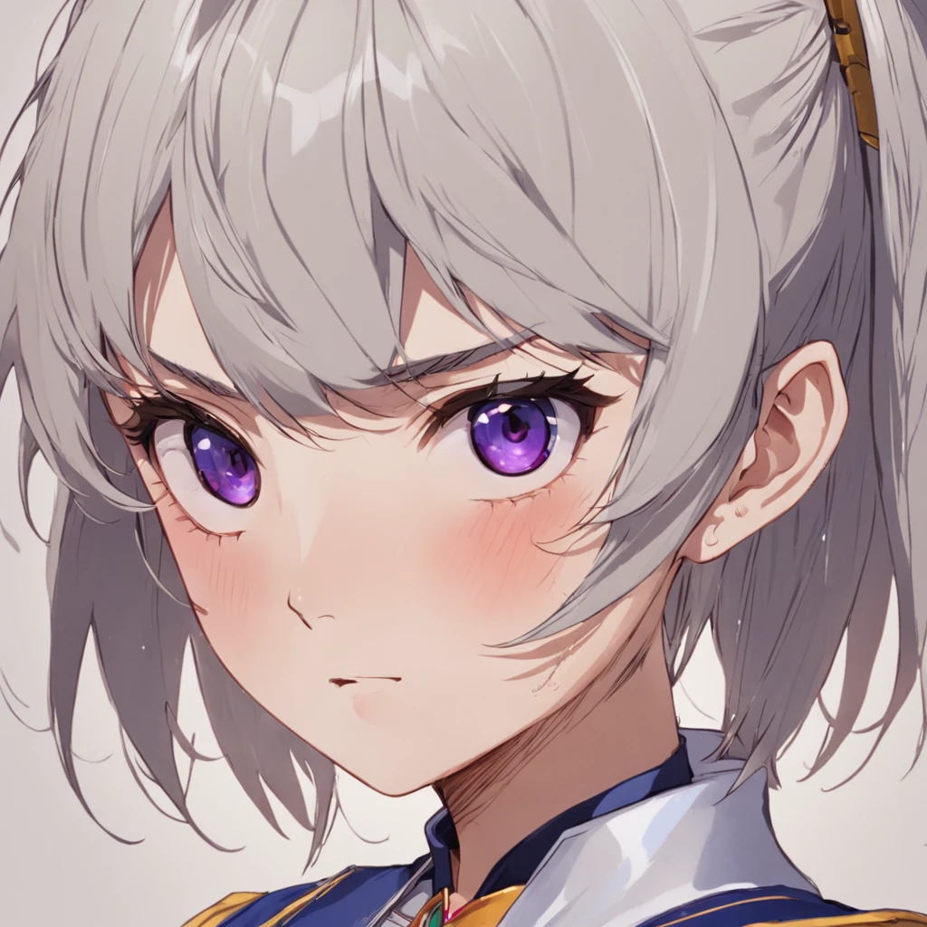 Anime girl with gray hair and purple eyes in uniform - SeaArt AI