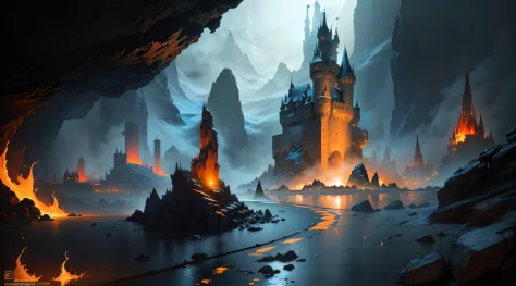 there is a castle in the middle of a mountain with a river running through it, inspired by Andreas Rocha, andreas rocha style, unreal engine fantasy art, bussiere rutkowski andreas rocha, epic fantasy digital art style, andreas rocha and john howe, the sty...