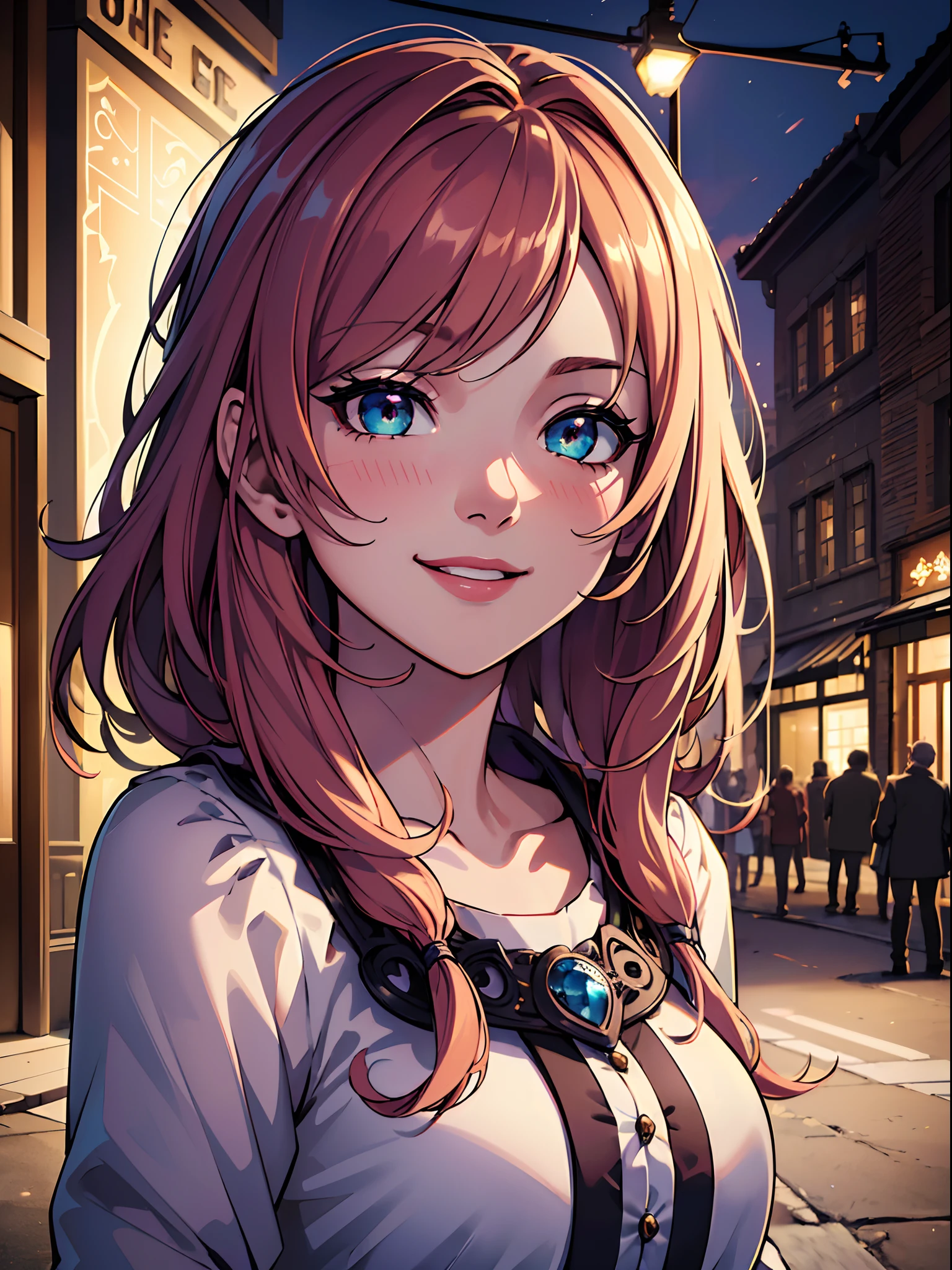 ((masterpiece)), ((best quality)), (ultra-detailed), (extremely detailed unity 8k wallpaper), ((extremely highres, absurdres)), 1girl, solo, blush, smile, beautiful hair, detailed beautiful face, beautiful eyes, casual outfit, crowded street, dynamic pose, dynamic lighting, intricate details, depth of field, ray tracing, extremely detailed, delicate details