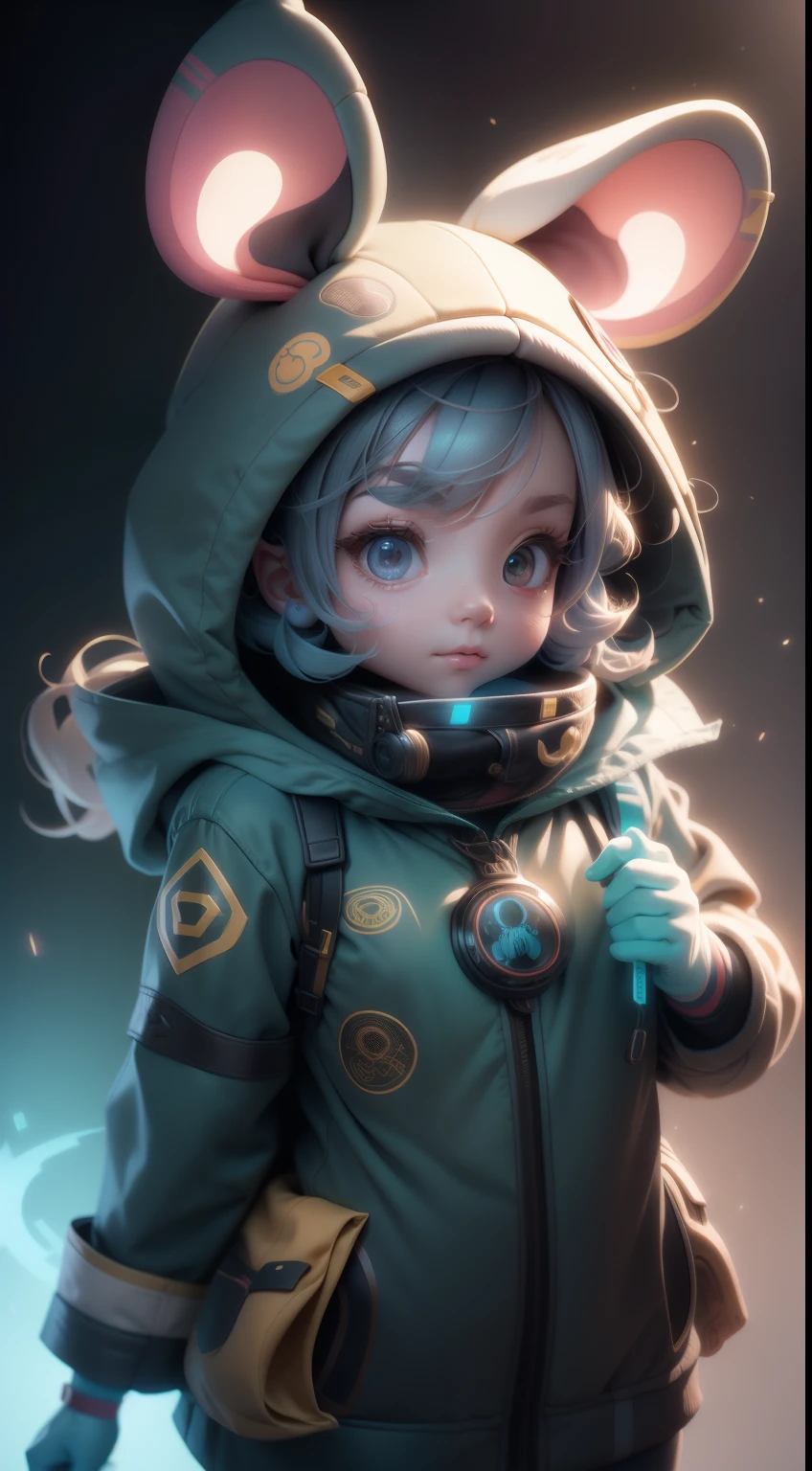 Mouse in jacket, full bodyesbian, movie light effect, 3d art, Cute and quirky, Fantasy art, bokeh, Hand-drawn, Digital painting, Soft lighting, 4K resolution, Photorealistic rendering, highly detailed cleaning, Photorealistic masterpiece, Professional photography, simple space background, flat white background, isometry, Vibrant vector