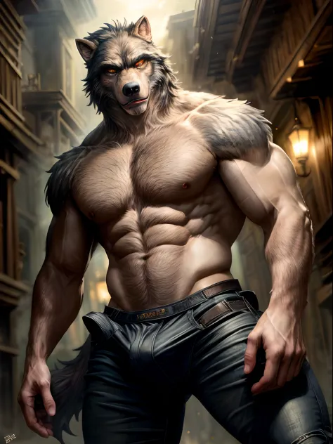 ((masterpiece, best quality, high resolution)) A handsome, muscular werewolf