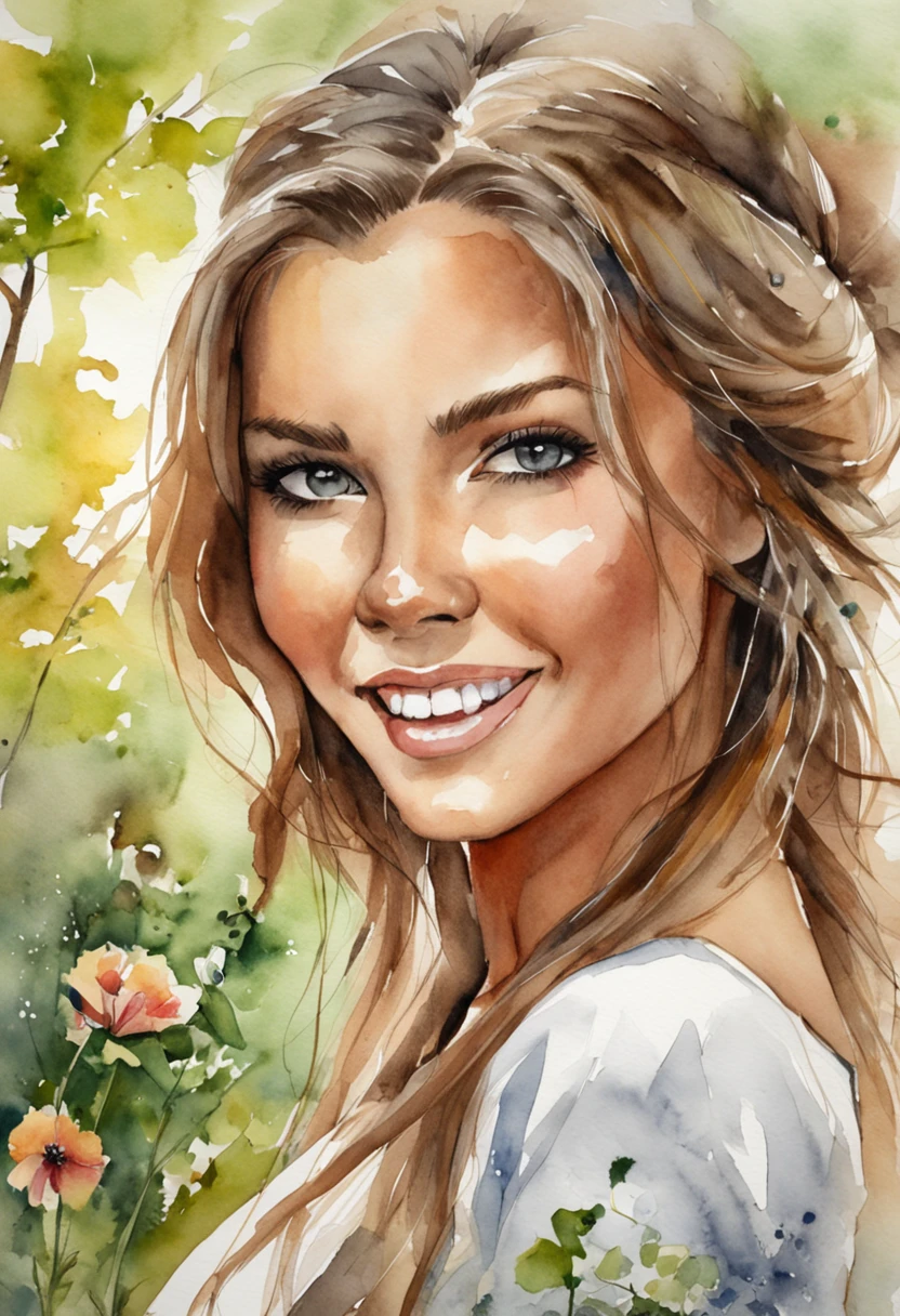 A painting of a woman with long hair and a smile - SeaArt AI