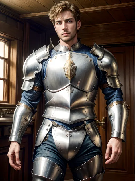 ((masterpiece, best quality, high resolution)) A handsome man, in knight armor, breastplate showing