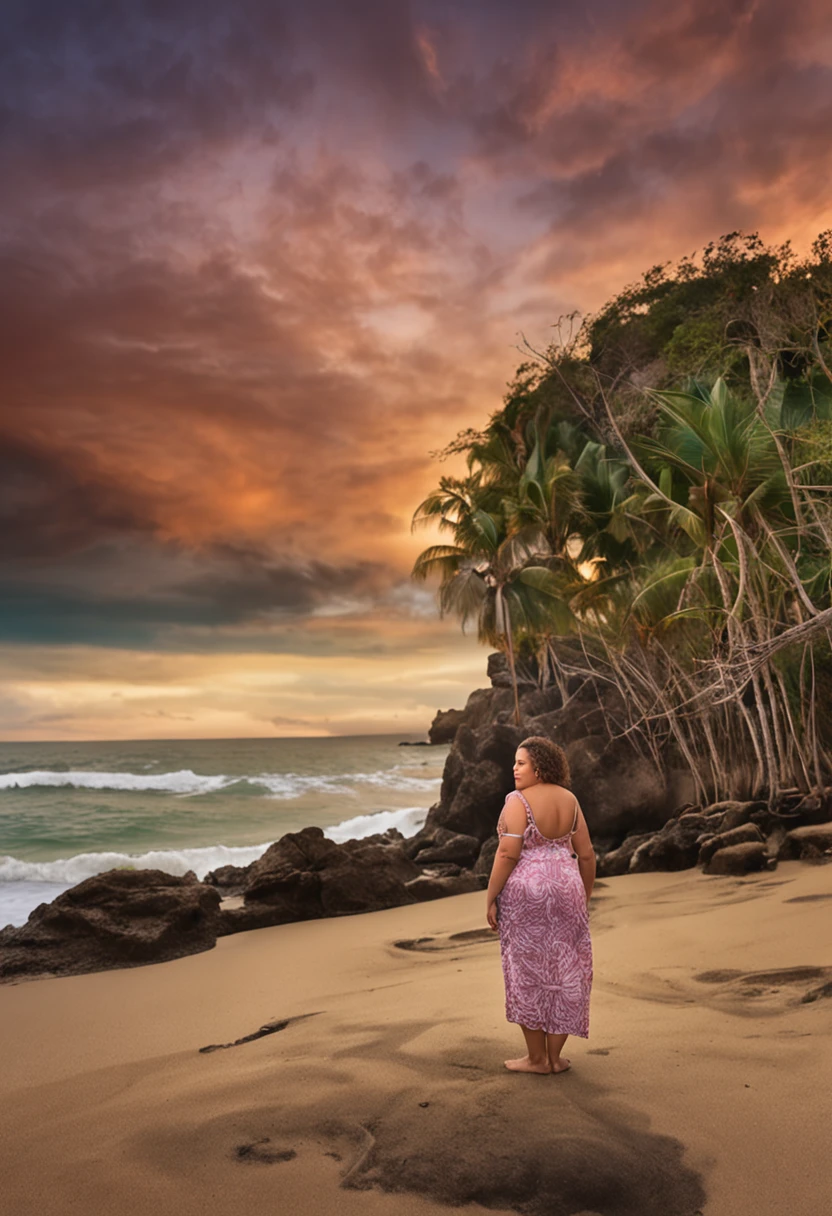 Arafed woman in a purple dress walking on a beach - SeaArt AI