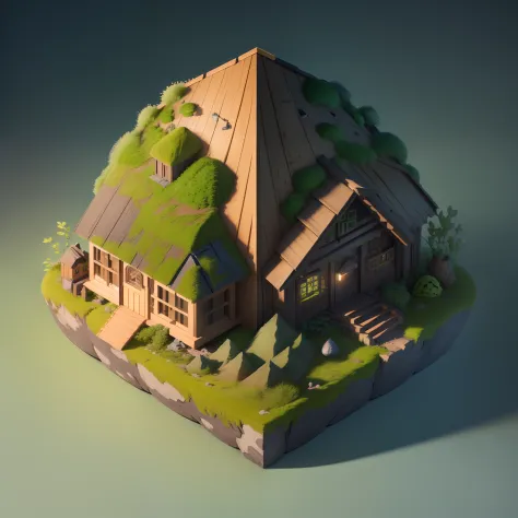Isometric architecture，Masterpiece, Best quality, (Extremely detailed Cg Unity 8K wallpaper), (Best quality), (Best Illustration), (Best shadow), A round turnip hut covered with moss， Isometric 3D, rendering by octane,Ray tracing,Ultra detailed