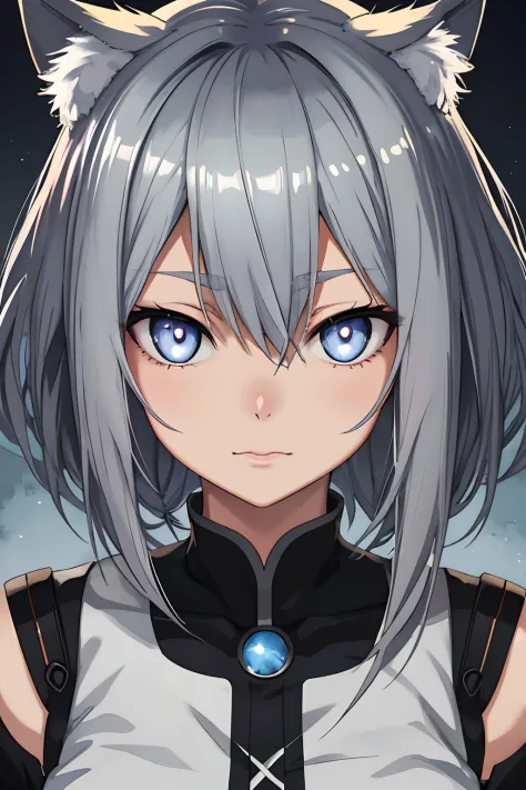 portrait of a catgirl, anime catgirl, smooth soft skin, big dreamy eyes, grey hair, symmetrical, anime wide eyes, beautiful eyes...