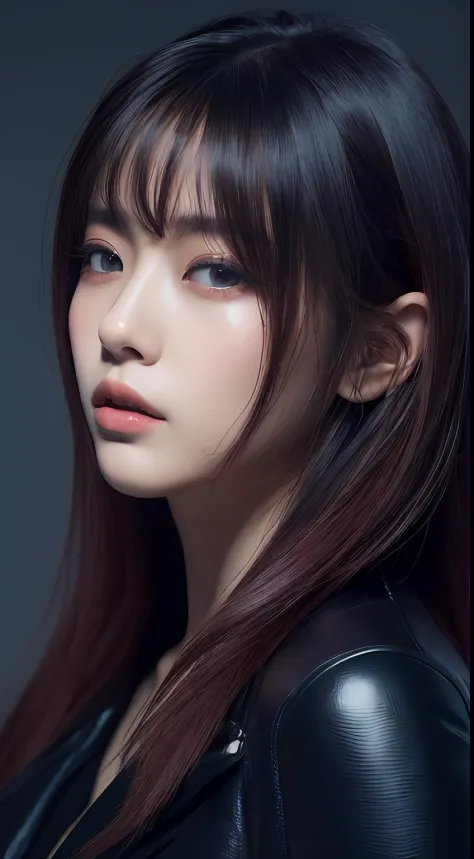 one Japanese model , hair model, Unique hair details, cyberpunk fashion, Near future , double eyelid, plump lips, professional makeup