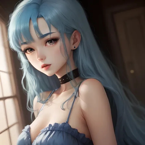 Woman blue hair anime high resolution