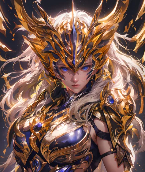 Ultra-high saturation，（tmasterpiece）， fully body photo，（best qualtiy）， （1girll）， starryskybackground，Wearing shiny gold armor， S...