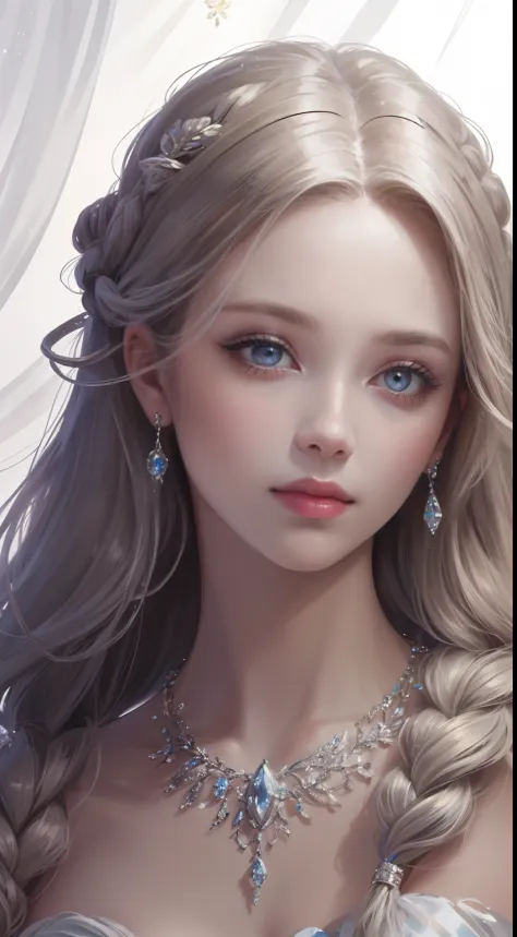 (Ultra-high quality masterpiece，Beautiful bust of an 18-year-old noble girl，Delicate classical coiled hair，Braided hair，The eyes...