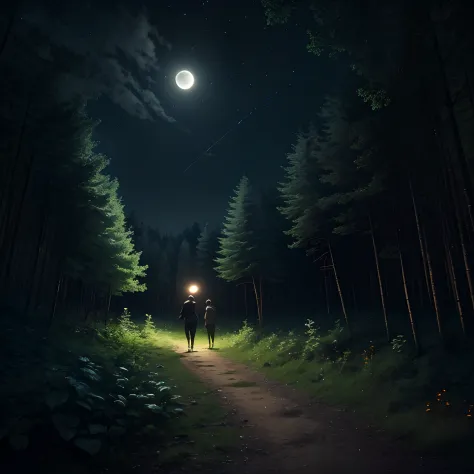 Tranquil night, juggle, deep forest, moon, lush plants, sound of silence, darkness, scenery