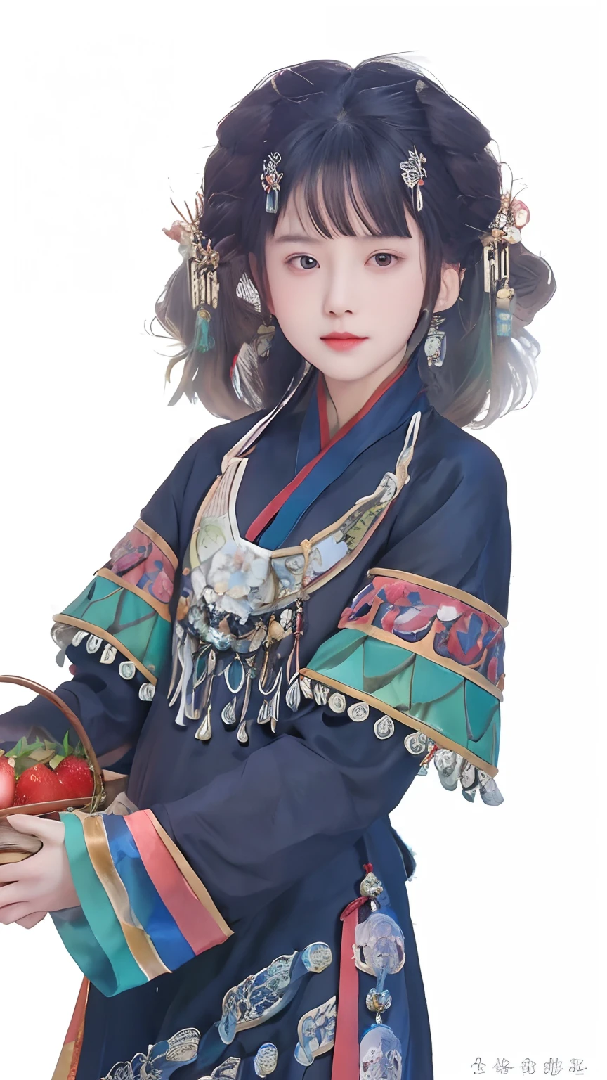 a woman in a traditional dress holding a basket of strawberries, palace ， a girl in hanfu, guweiz, inspired by Lan Ying, artwork in the style of guweiz, inspired by Jin Nong, full body xianxia, traditional chinese, traditional clothes, inspired by Ma Yuanyu, traditional beauty, inspired by Ai Xuan, a beautiful artwork illustration