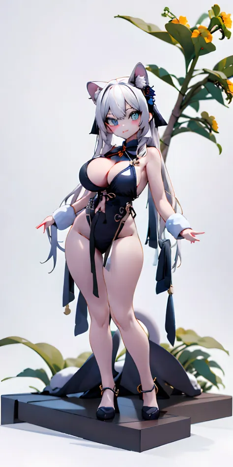 Furry orcs， Critters（tmasterpiece：1.2），nakeness（best qualtiy）3D，Furry kitten ears，Lori huge breasts cleavage，Raised sexy！（thick thight），（Wide buttock），gigantic cleavage breasts！（huge tit）White hair，比基尼，Mating！！detailed iris of eyes，Detailed eyes，Fluffy whi...