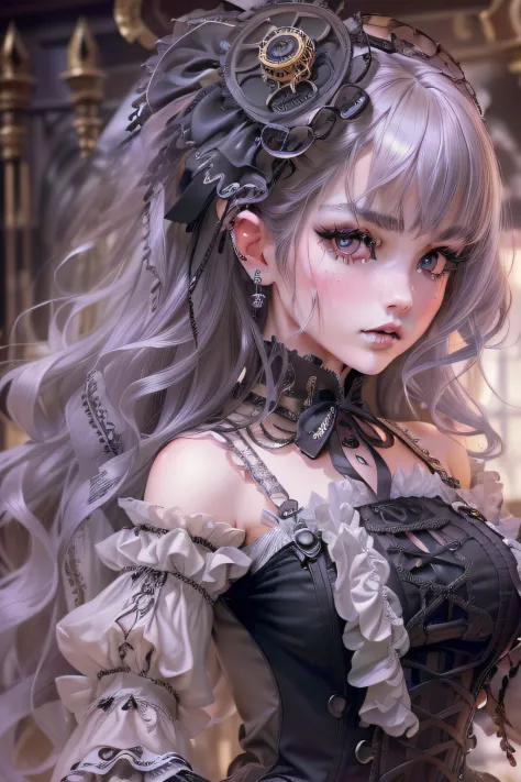 (((Masterpiece, top quality, super detailed))), (((( very detailed face))), small thin nose, small thin lip mouth, (((very sharp focused eyes))), very large slit precise pale gray eyes shining like jewels. Very long eyelashes, long black hair with black ve...