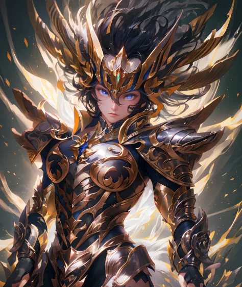 Ultra-high saturation，（tmasterpiece）， fully body photo，（best qualtiy）， （1girll）， starryskybackground，Wearing shiny gold armor， S...