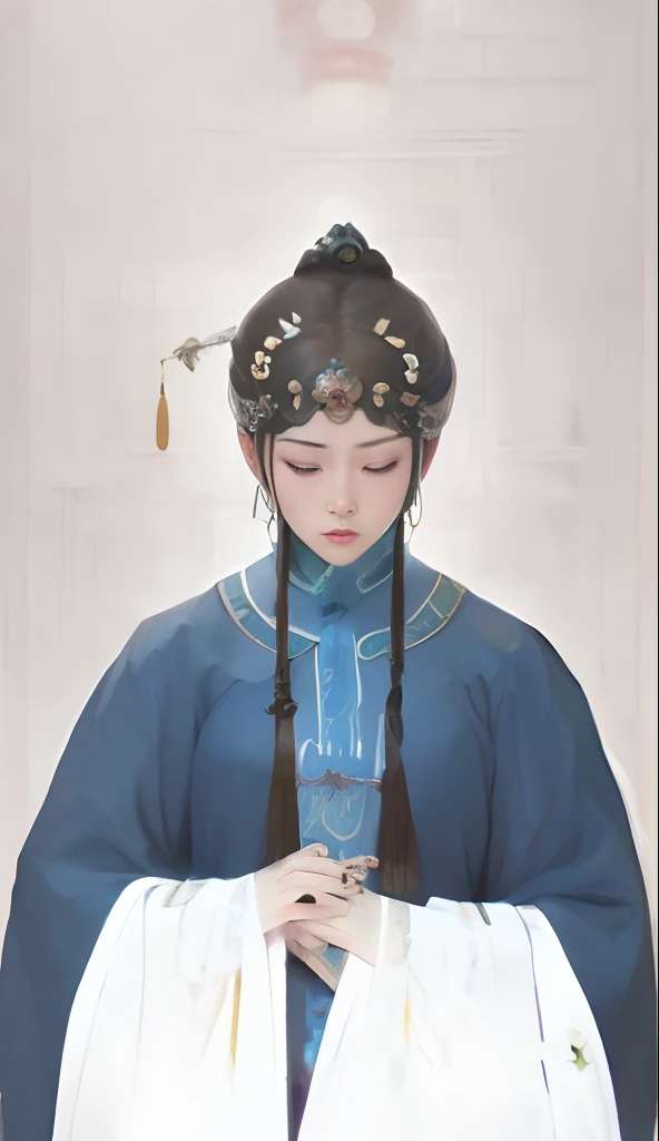 a close up of a woman in a blue dress with a white dress, ancient chinese princess, palace ， a girl in hanfu, inspired by Xie Huan, chinese empress, inspired by Qiu Ying, beautiful character painting, ancient china art style, ancient chinese beauties, inspired by Li Tang, inspired by Li Mei-shu, inspired by Zhan Ziqian