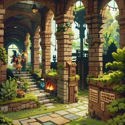 Horizontal pixel games，（Pixel art：1.4），Q version《dungeons and dragons》，borgar，The tree，Wagas，Steps，Wasteland，（Hungry Dragon：1.4），（（best qualtiy）），super-fine，8K，A detailed，acurate