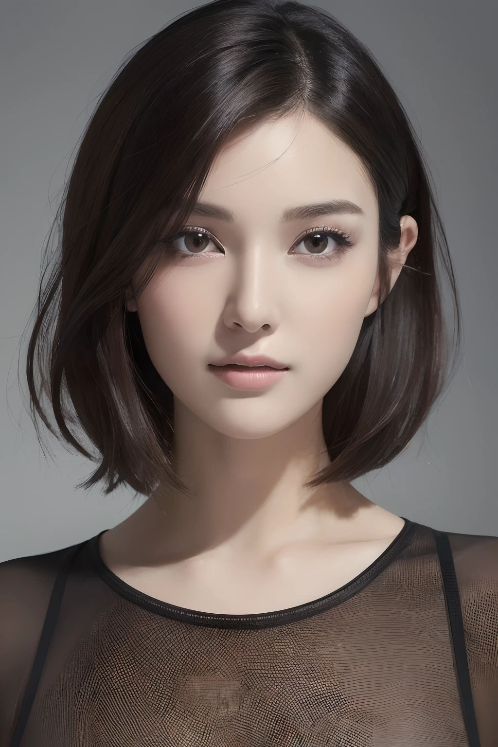 (masuter piece:1.3), (8K, Photorealsitic, Raw photography, top-quality: 1.4), (1girl in), beautiful countenance, (Lifelike face), (A dark-haired, short-hair:1.3), Beautiful hairstyle, realisticeyes, Beautiful details, real looking skin, Beautiful skins, Sweaters, absurderes, enticing, 超A high resolution, A hyper-realistic, high-detail, the golden ratio