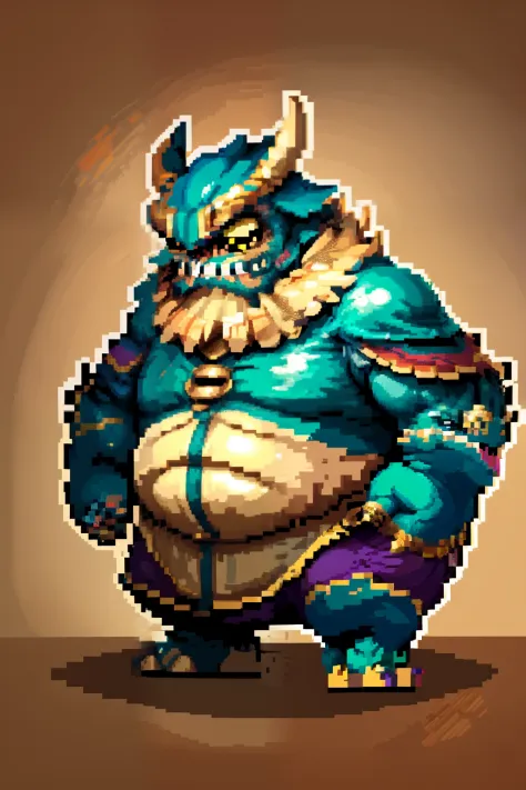 Horizontal pixel games，（Pixel art：1.4），Q version《dungeons and dragons》，monster character design，（Hungry fat dragon：1.4），（（best qualtiy）），super-fine，8K，A detailed，acurate