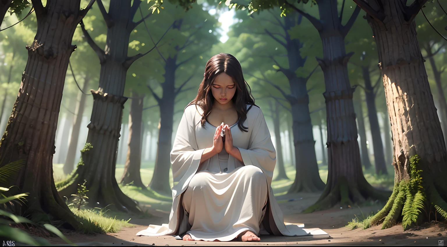 Imagem de uma mulher vestida de branco em pé sobre uma rocha, Vestido como Jesus Cristo, Jesus, obturador, foto ainda, Dirigido por: Kurt Roesch, O Senhor e Salvador, fica no centro com os braços abertos, Jovem Deus Todo-Poderoso, vitorioso em um morro, Jesus de Nazaré, de pé triunfante e orgulhoso, Cristo Redentor, Segunda vinda