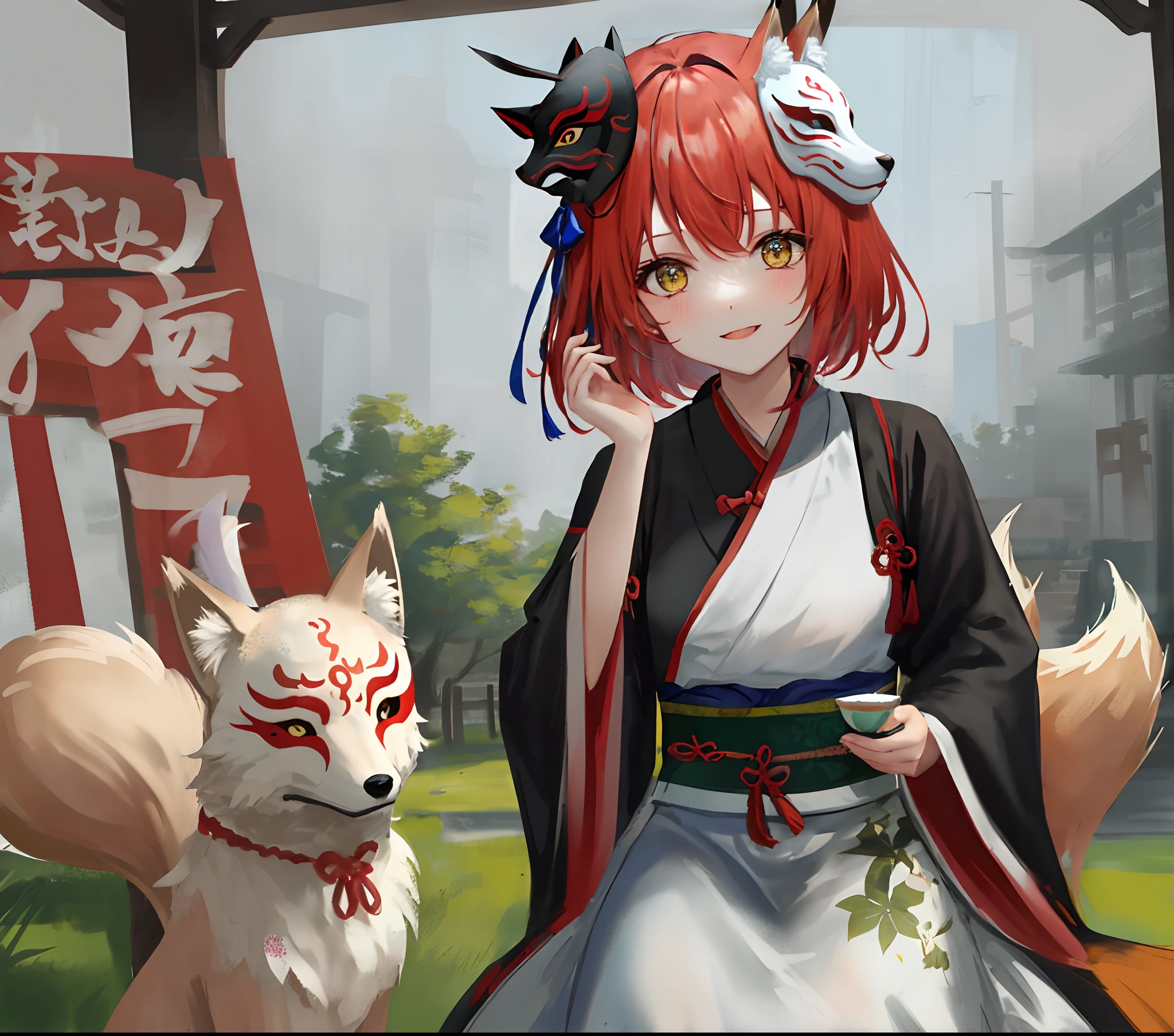 Cute girl Hanfu two-dimensional fox mask