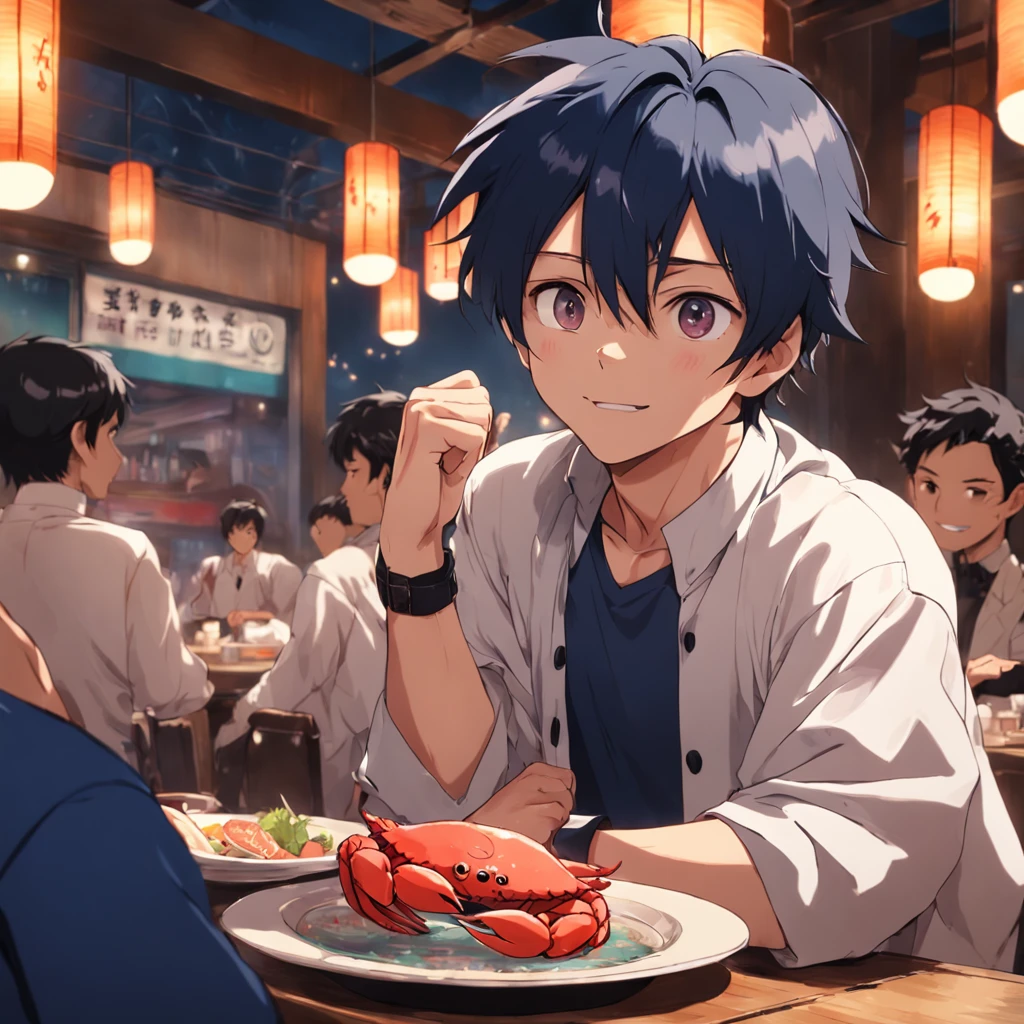 Anime character sitting at a table with a plate of food - SeaArt AI