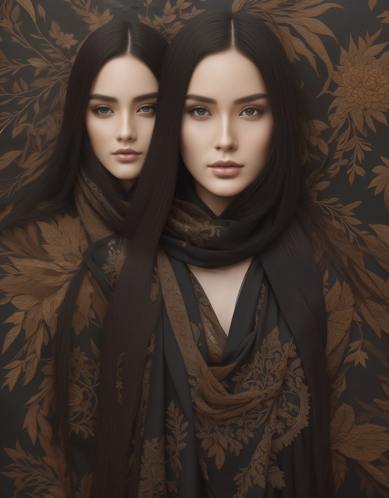 handsome girl. Autumn in the city,  Scarf with floral embroidery with ribbons, grunge,  glass, Dark Botany, digital arts, high detail, a lot of details, Gentle sensuality, made of glass and stone, intricate details, Bohemian, elegant, aesthetic, The Mystical Line, surrealism, Realistic, hiquality, work of art, hyper-detailing, professionally,filigree, Black haze, Super detailed,  hyper realisitc, Mosaic illustration, 30mm lens