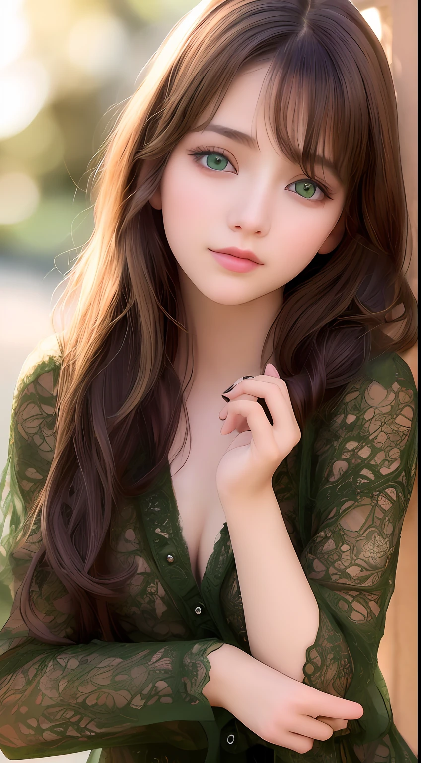 best quality, masterpiece, 1girl, Beautiful face, (green eyes