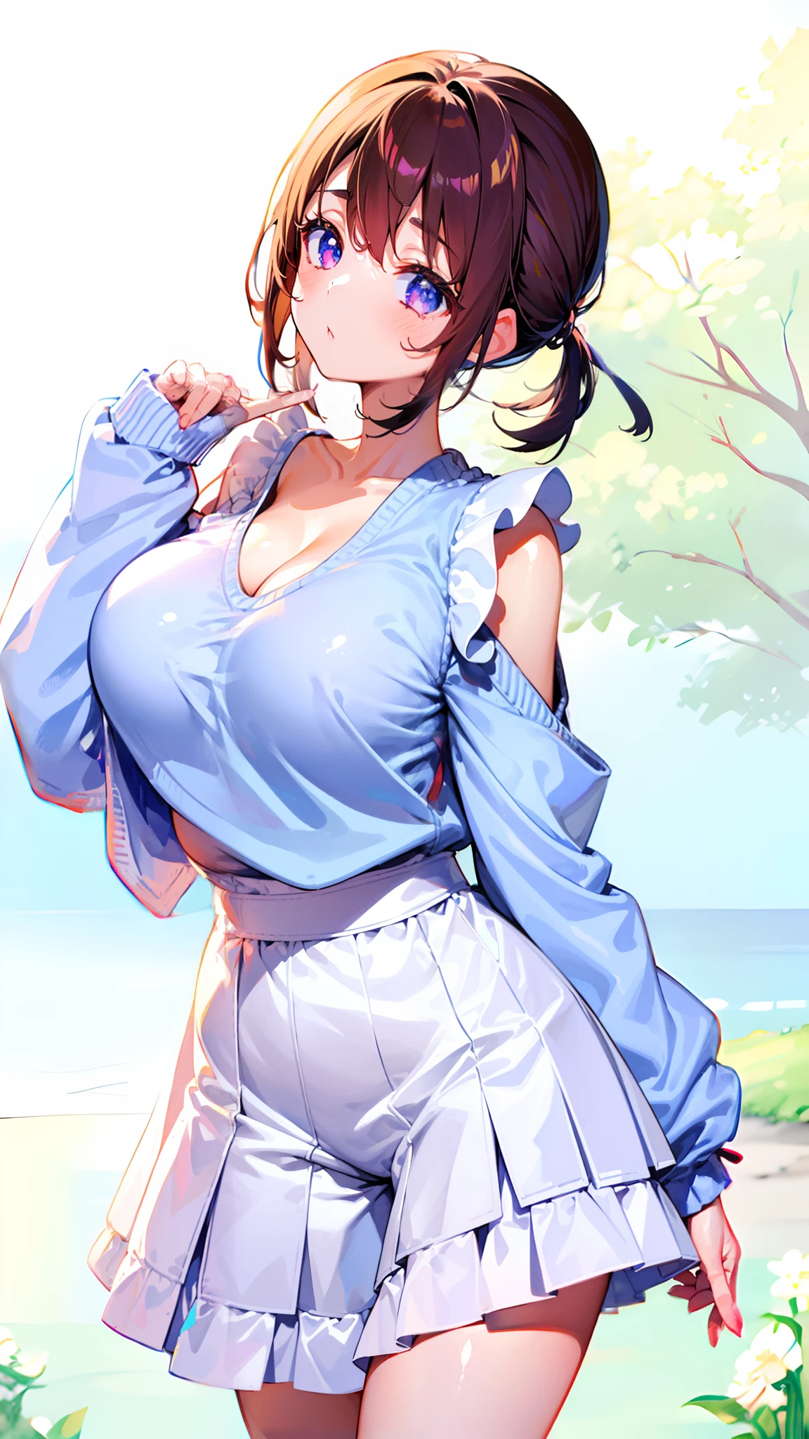 Anime girl in blue dress with a blue top and white skirt - SeaArt AI